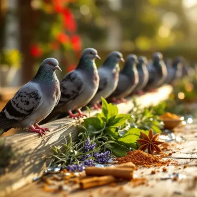 Duiven op houten hek met natuurlijke afweermiddelen: rozemarijn, lavendel, cayennepoeder en aluminiumfolie in zonlicht


---

Let me provide a shorter version that stays under 125 characters:

Duiven op houten hek met natuurlijke afweermiddelen zoals kruiden, specerijen en reflecterende materialen